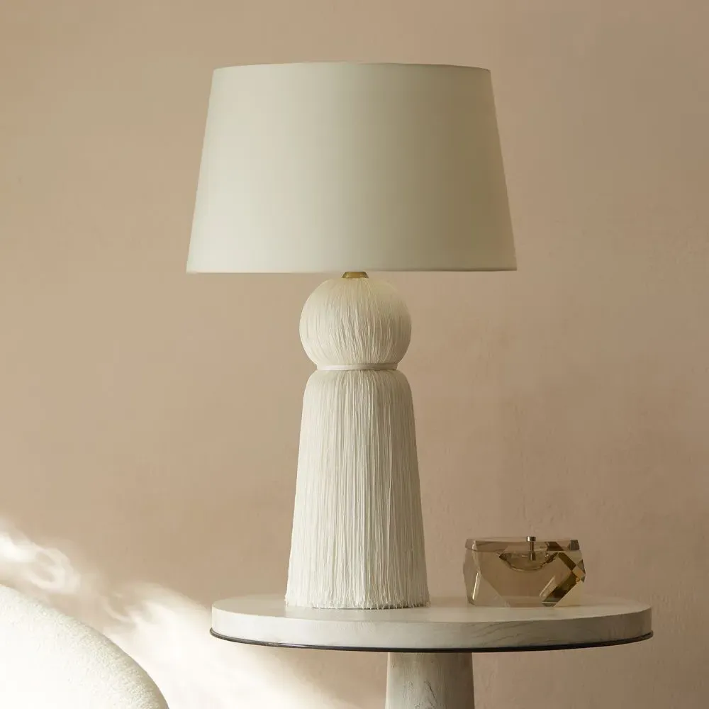 Tassel Table Lamp with Ivory Shade - White, Fiber