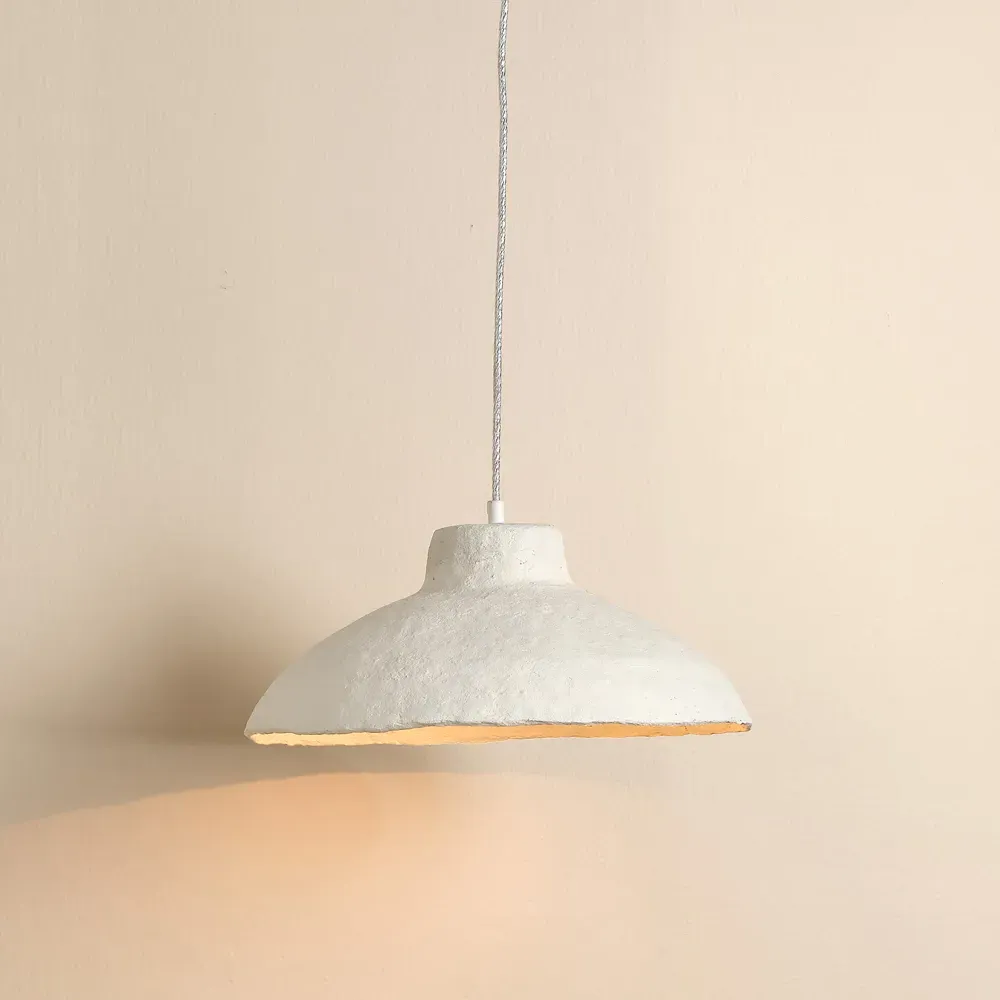Tate Single Pendant Light - Off White, Paper Mache