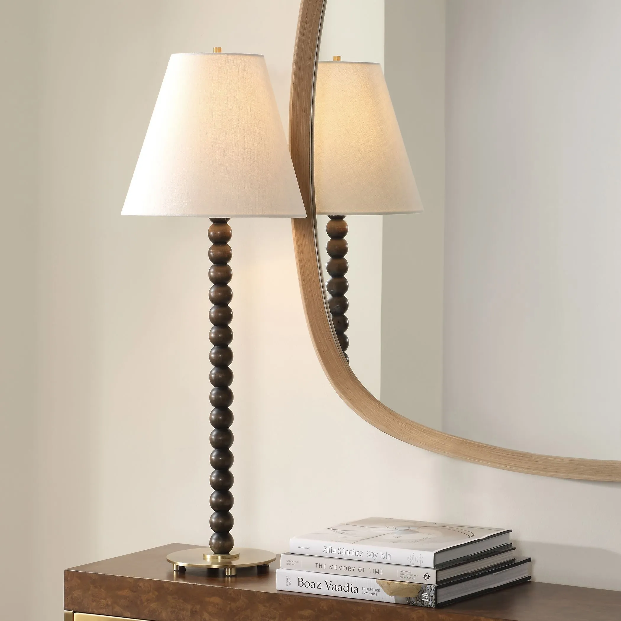 Tavi Sphere Buffet Table Lamp - Dark Walnut, Wood