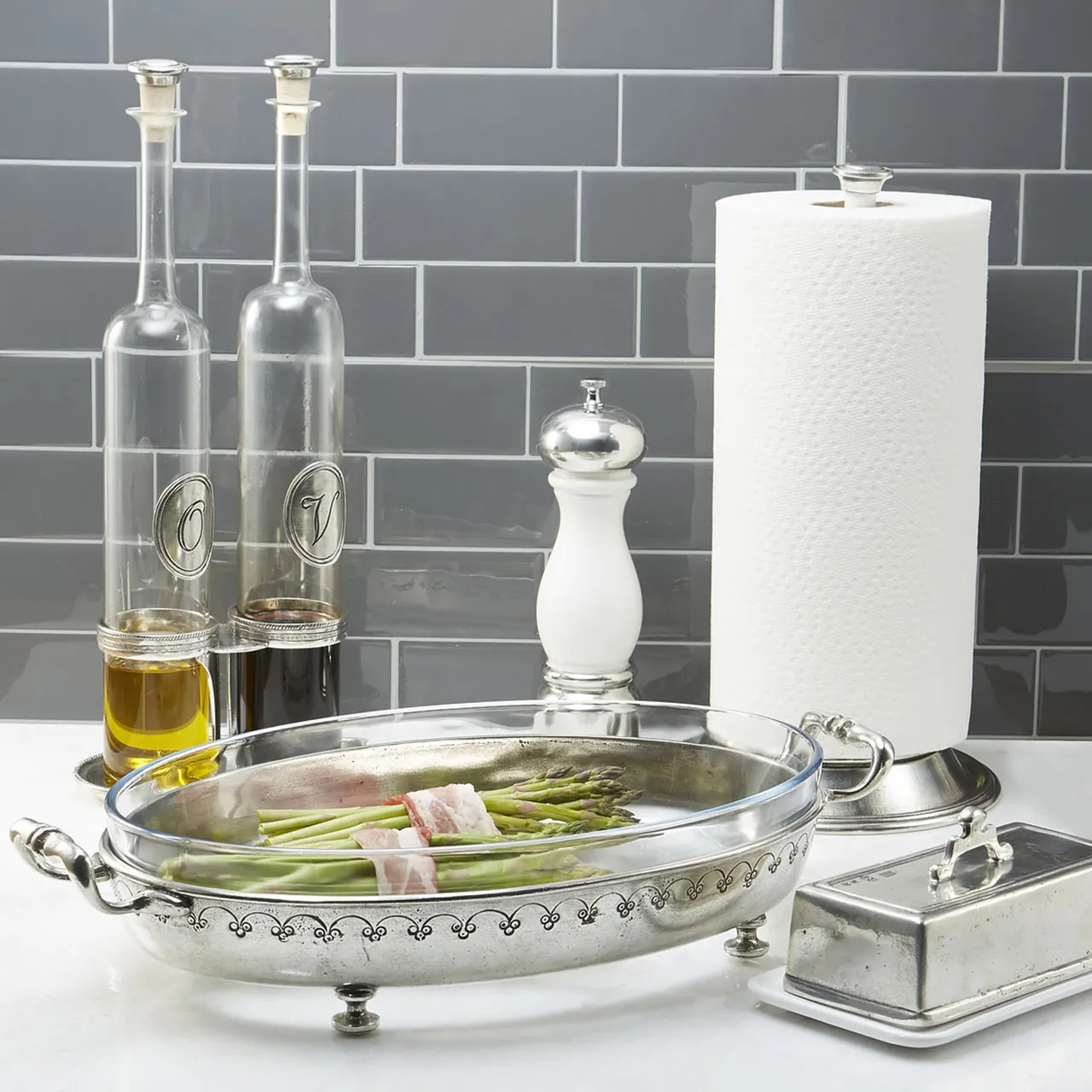 Tavola Oil & Vinegar Set with Caddy - Clear, Glass