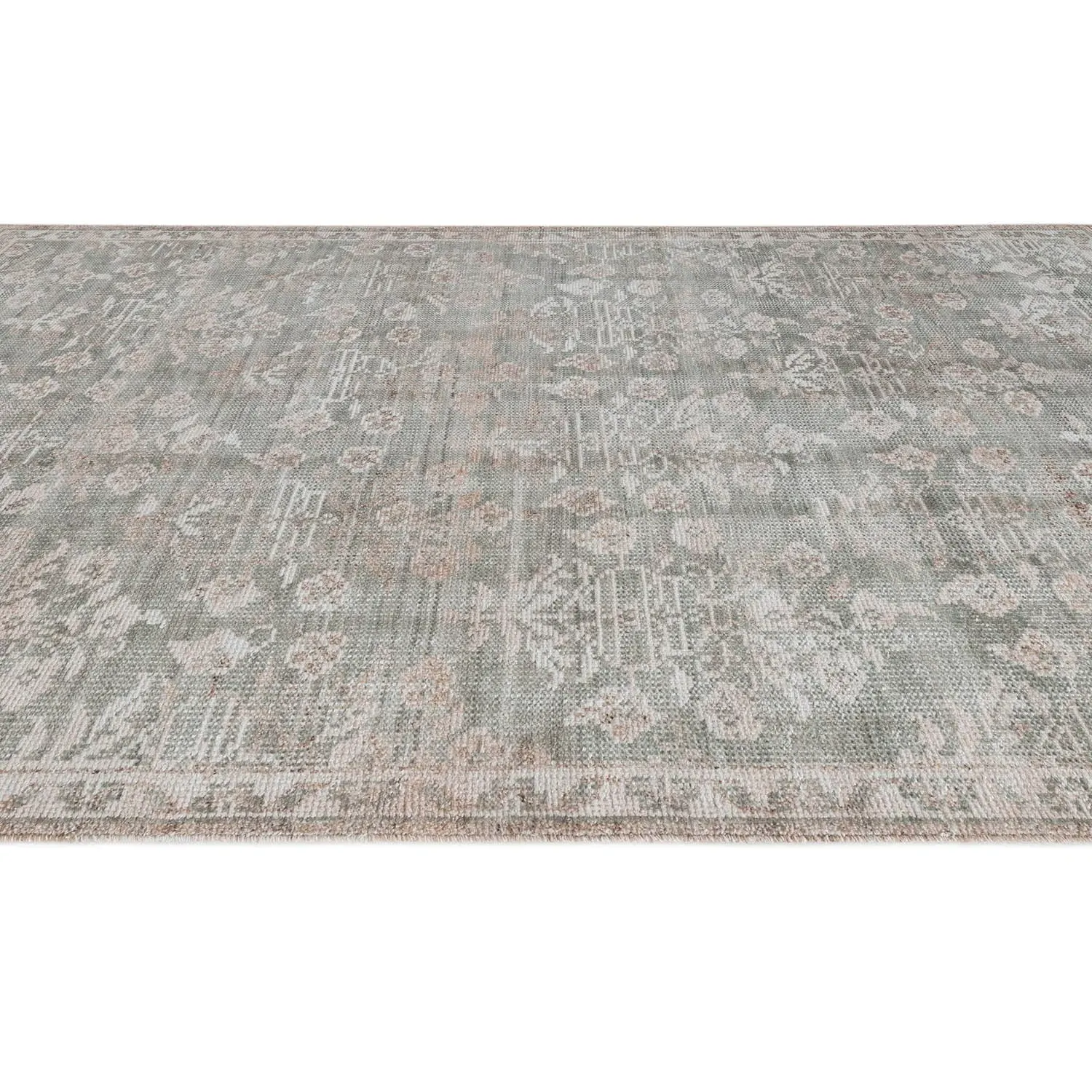Taya Floral Patterned Hand Knotted Rug - Green, PET