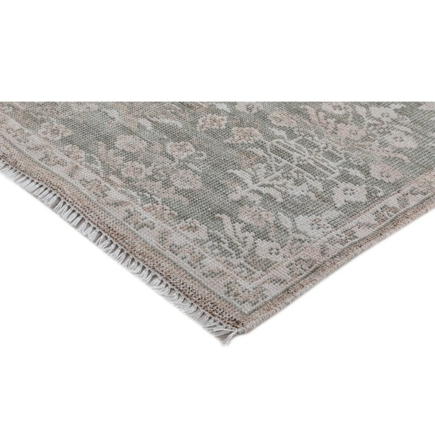 Taya Floral Patterned Hand Knotted Rug - Green, PET