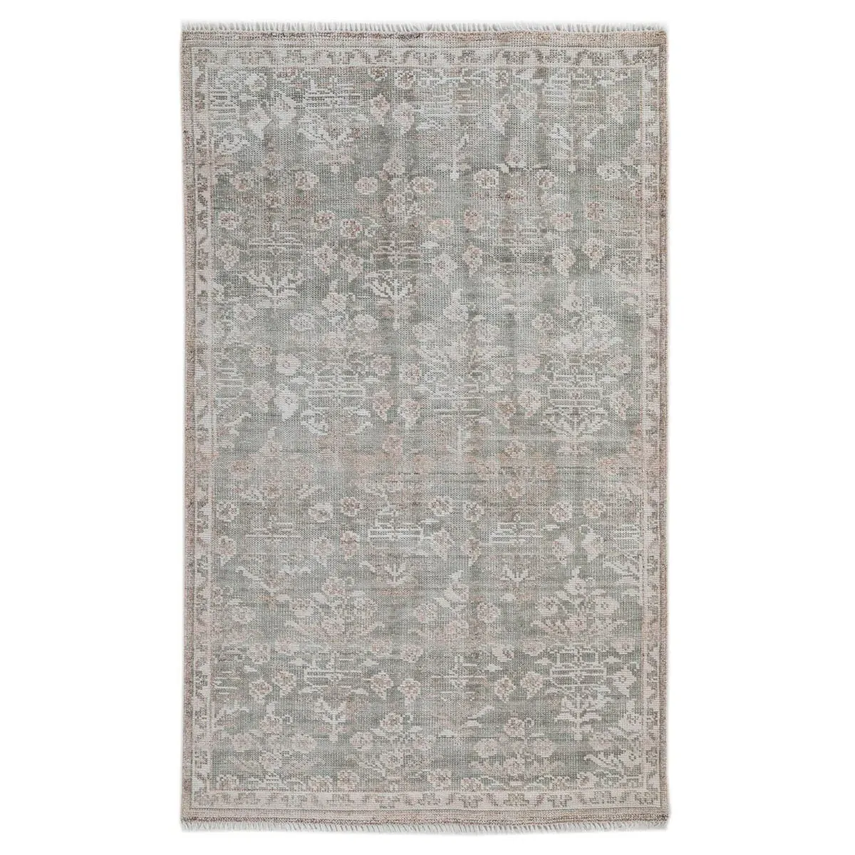 Taya Floral Patterned Hand Knotted Rug - Green, PET