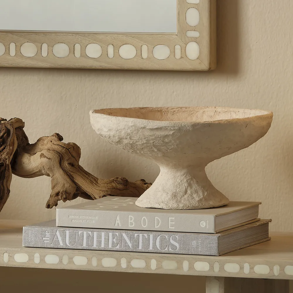 Taylor Decorative Footed Bowl - Beige, Cotton Mache