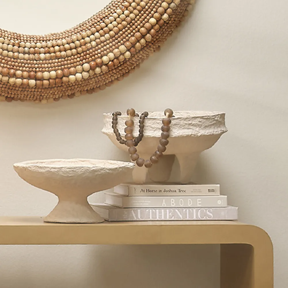 Taylor Decorative Footed Bowl - Beige, Cotton Mache