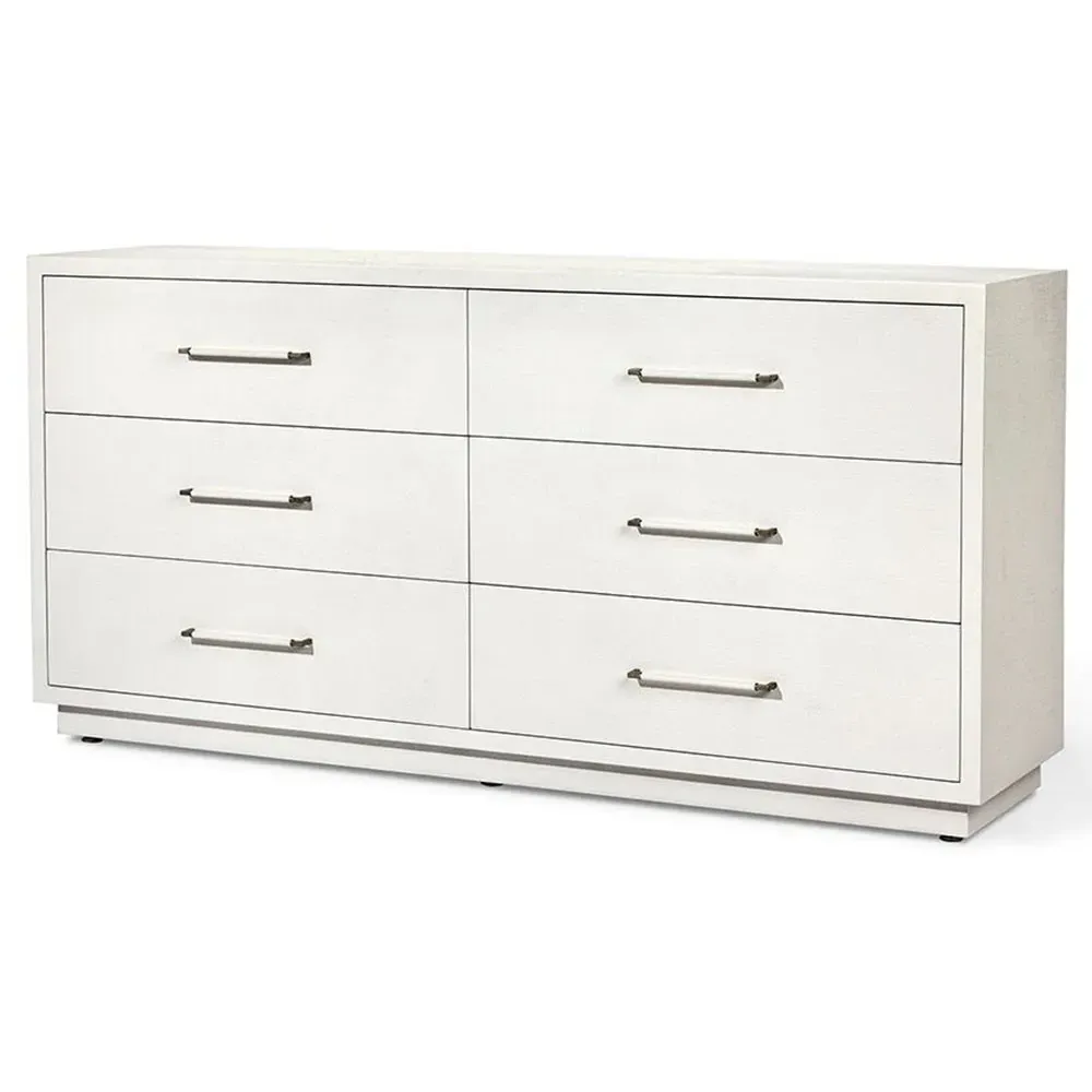 Taylor Double Dresser - White, Faux Linen