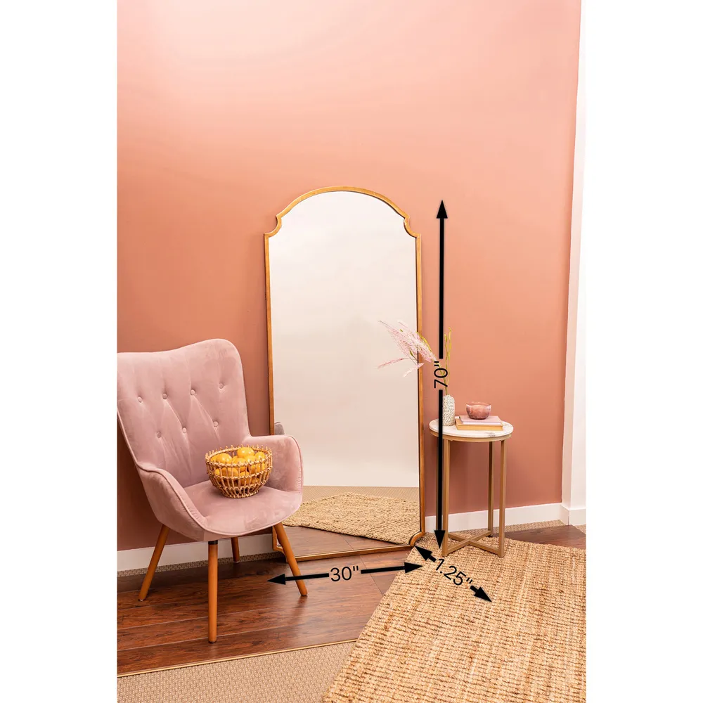 Teagan Full Length Arch Floor Mirror - Gold, Metal