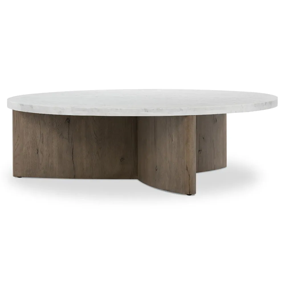 Teddie Round Coffee Table - White Marble, Oak