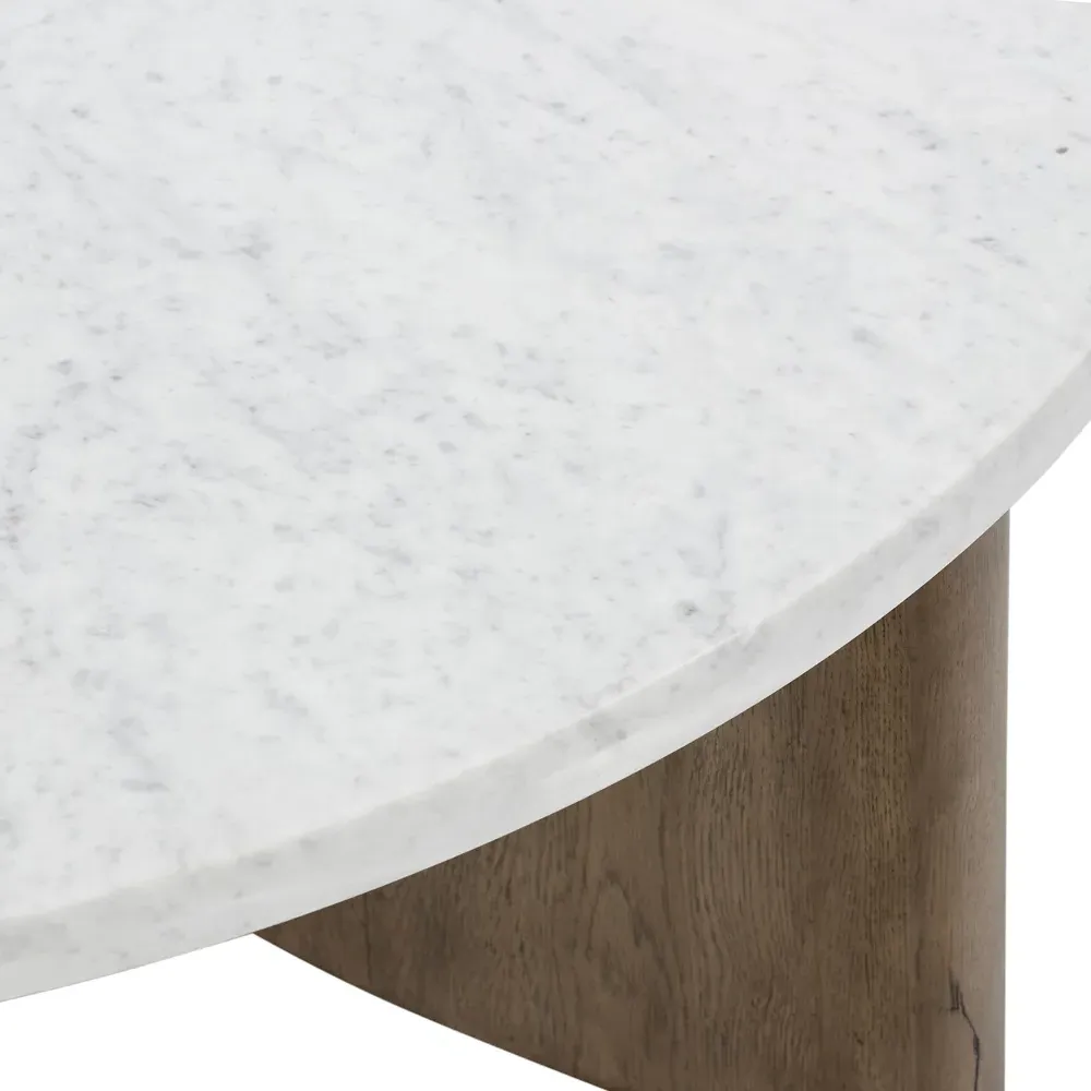 Teddie Round Coffee Table - White Marble, Oak