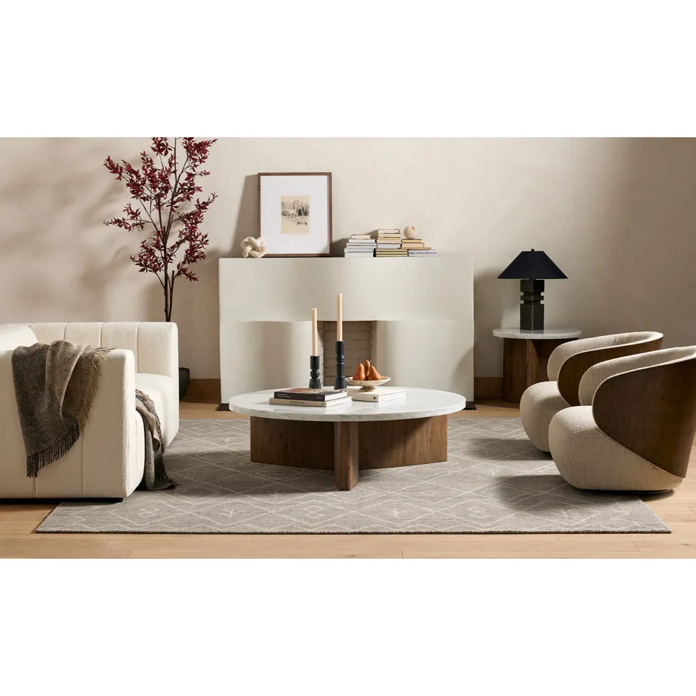 Teddie Round Coffee Table - White Marble, Oak