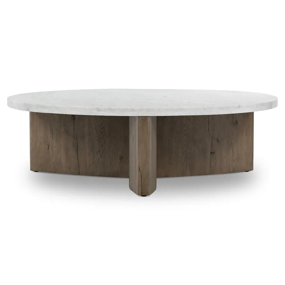 Teddie Round Coffee Table - White Marble, Oak