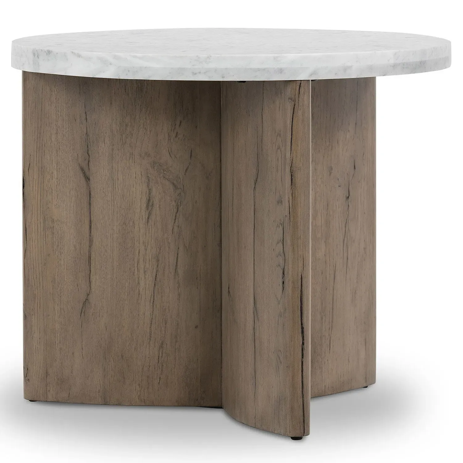 Teddie Round End Table - White Marble, Oak
