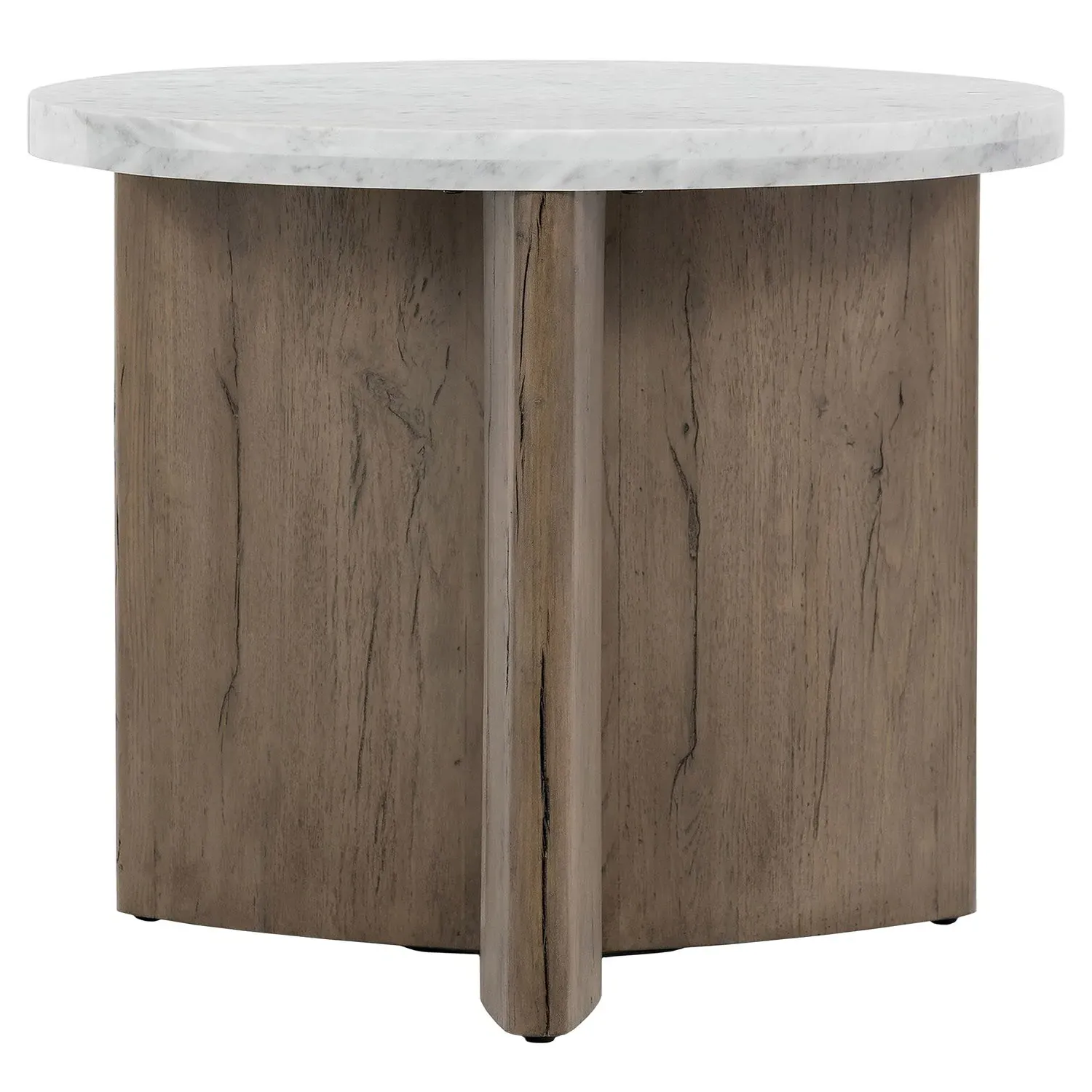 Teddie Round End Table - White Marble, Oak image