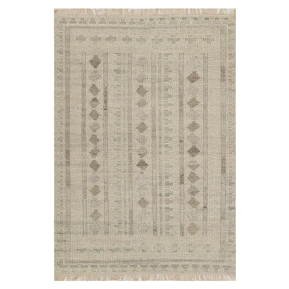 Teo Geometric Patterned Rug - Cream, Wool image