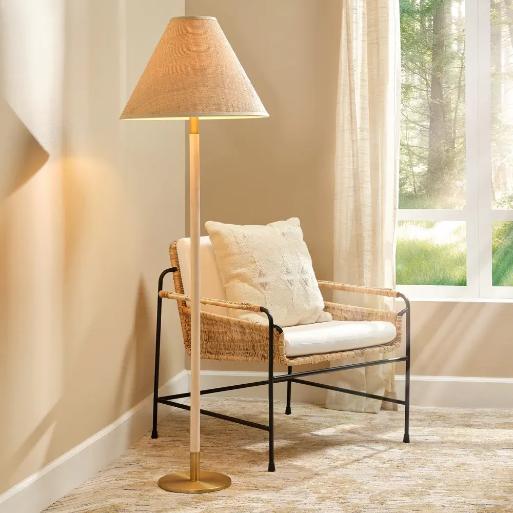 Teresa Woven Raffia Shade Floor Lamp - Natural Wood