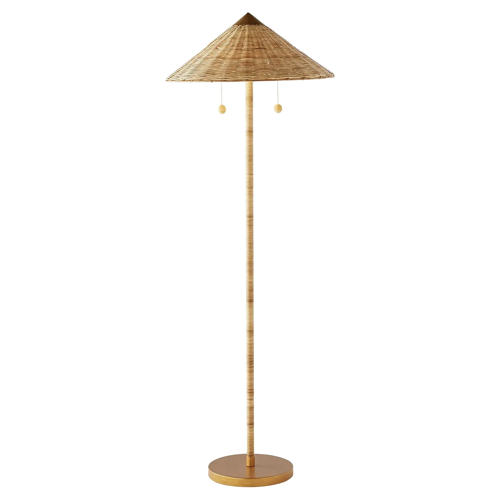 Terrace Handwoven Rattan Floor Lamp - Brown, Gold Iron