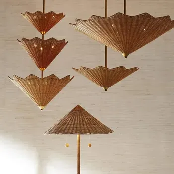 Terrace Handwoven Rattan Floor Lamp - Brown, Gold Iron