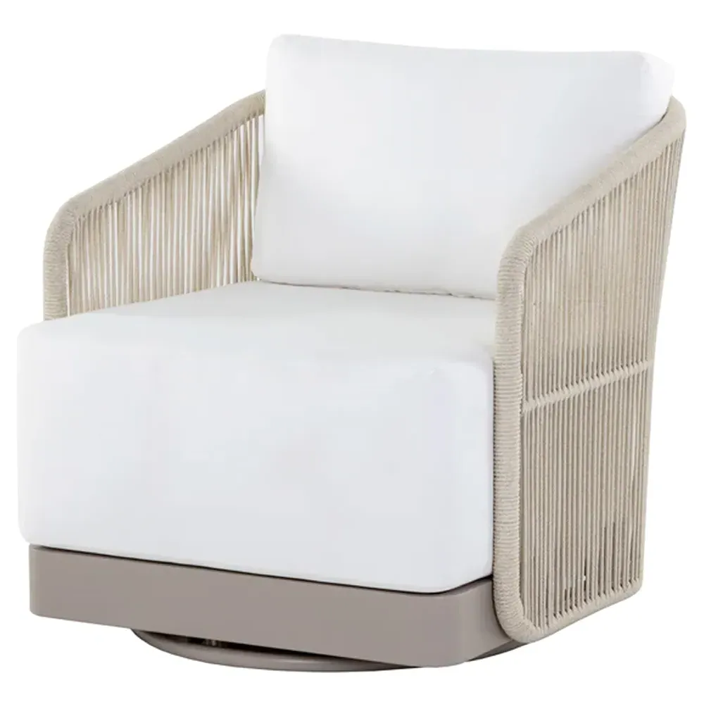 Terrell Outdoor Swivel Chair - White, Woven Rope