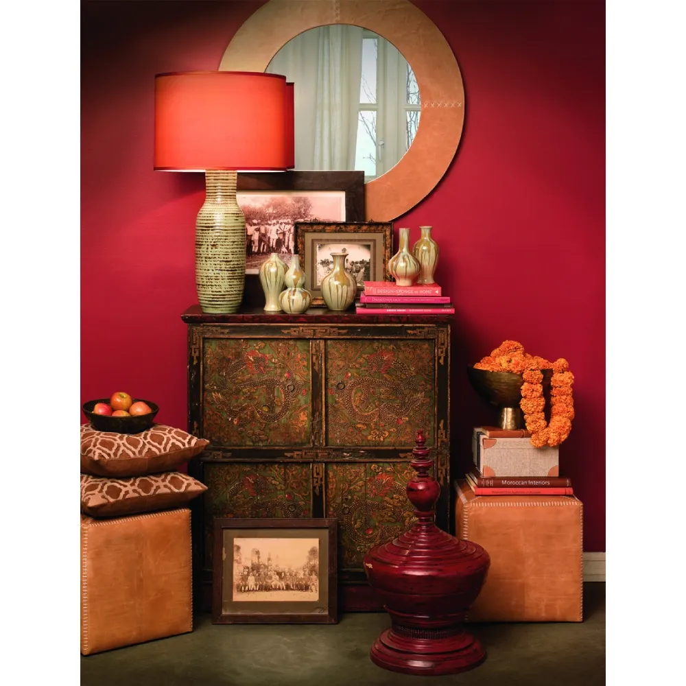 Tessa Round Wall Mirror - Brown, Leather