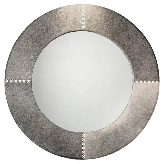Tessa Round Wall Mirror - Grey, Hide