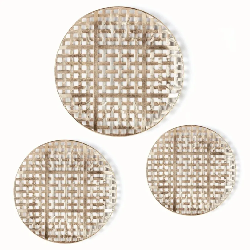 Thalia Round Woven Wall Decor Set of 3 - Gold, Iron