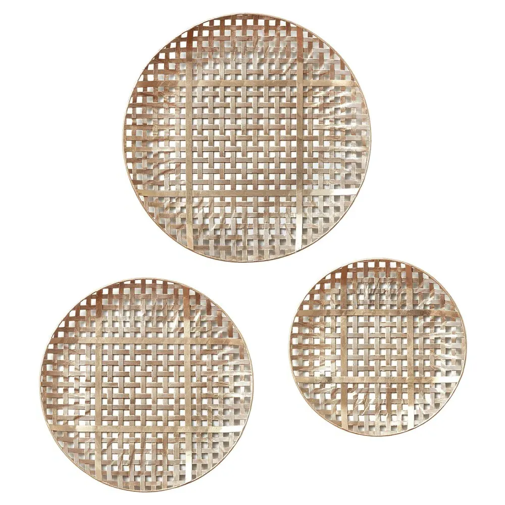Thalia Round Woven Wall Decor Set of 3 - Gold, Iron