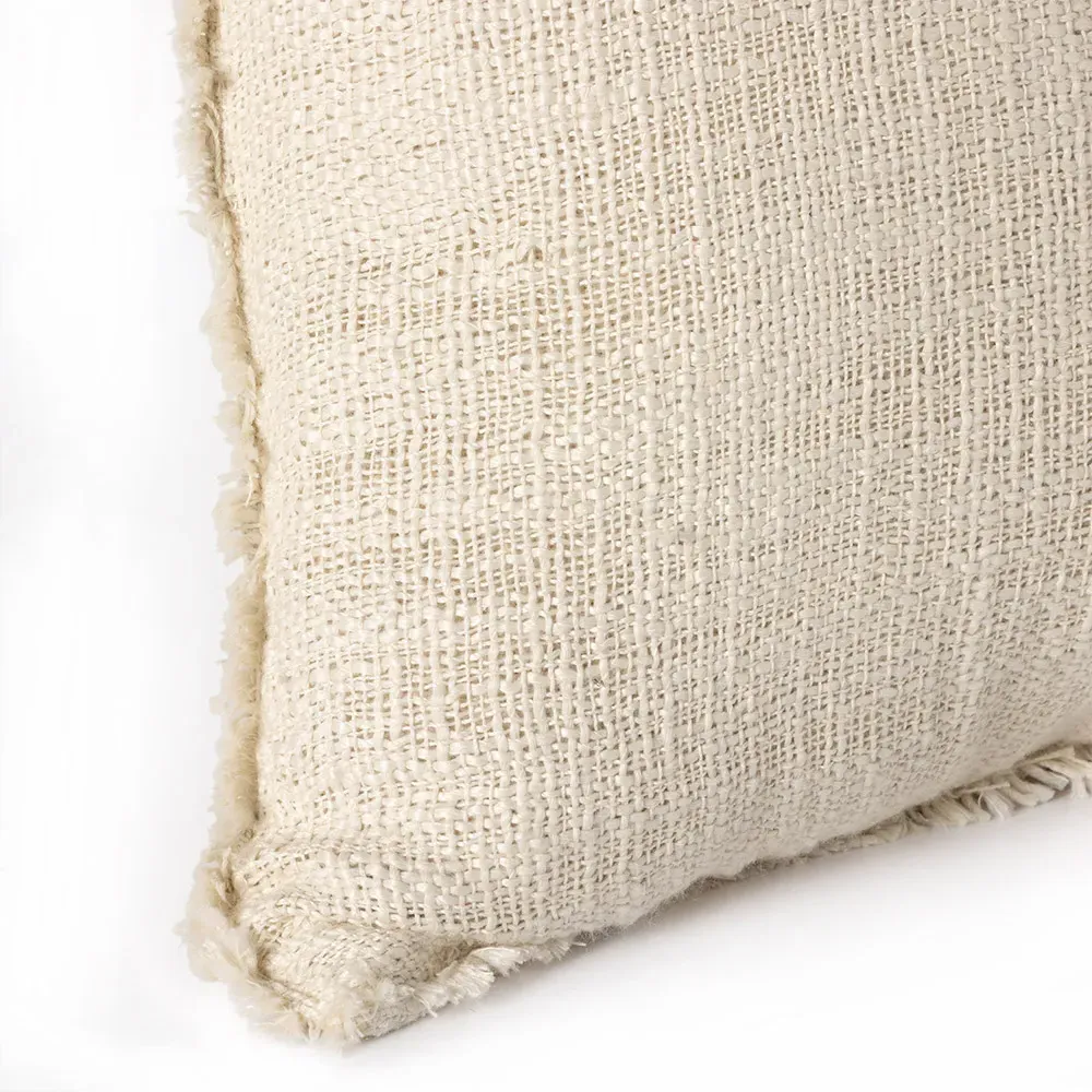 Thara Fringed Indoor Outdoor Lumbar Pillow - Cream