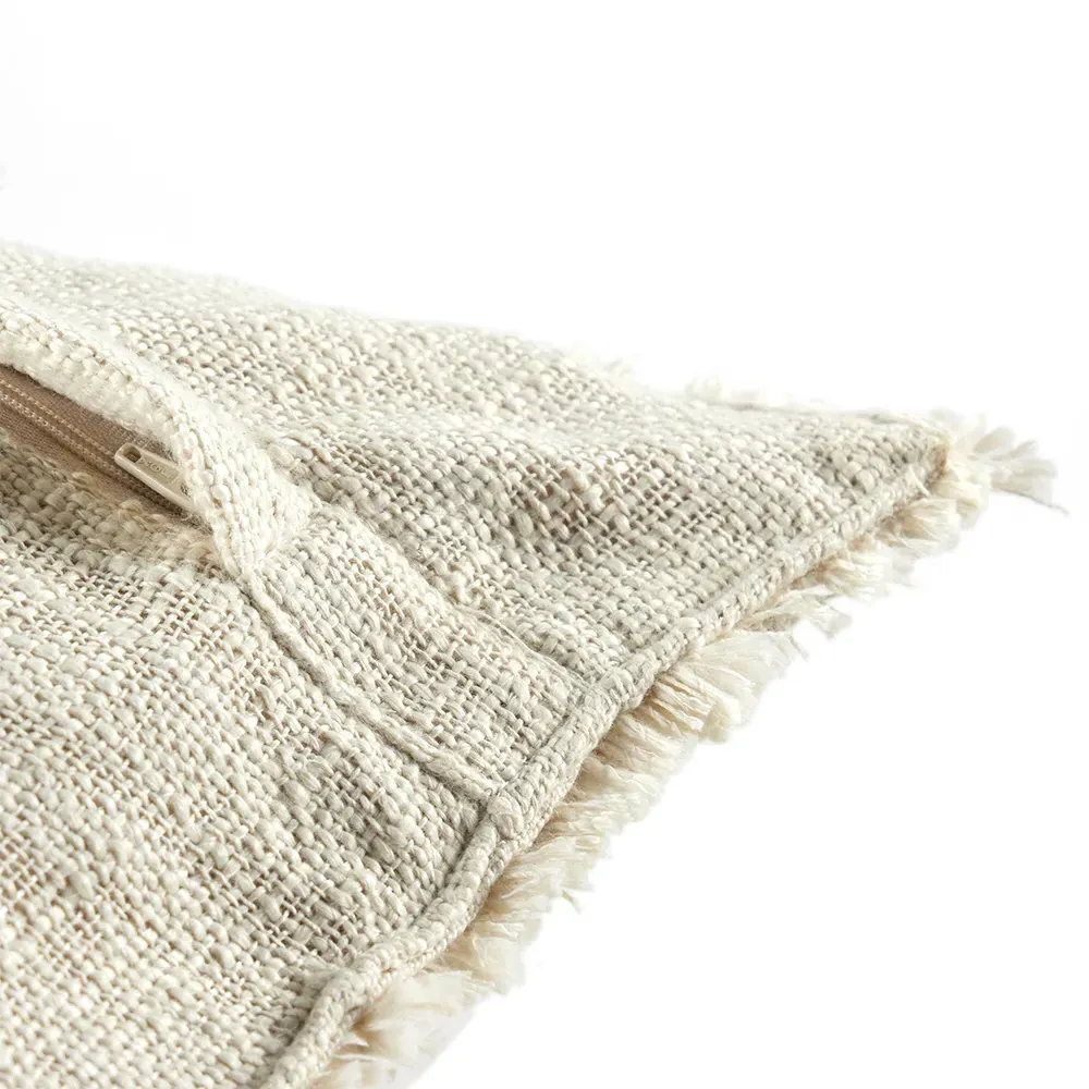 Thara Fringed Indoor Outdoor Lumbar Pillow - Cream