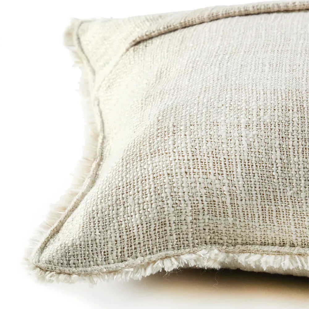 Thara Fringed Indoor Outdoor Lumbar Pillow - Cream