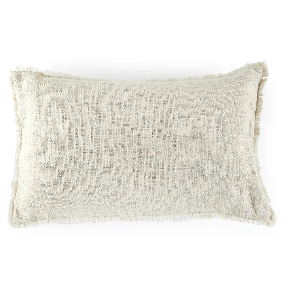 Thara Fringed Indoor Outdoor Lumbar Pillow - Cream image