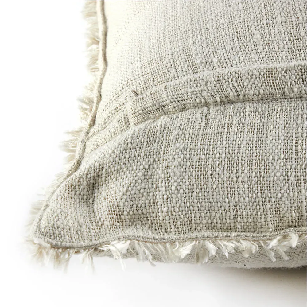 Thara Fringed Indoor Outdoor Throw Pillow - Cream