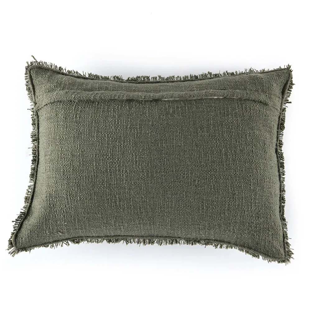 Thara Lumbar Pillow with Fringe - Olive Green