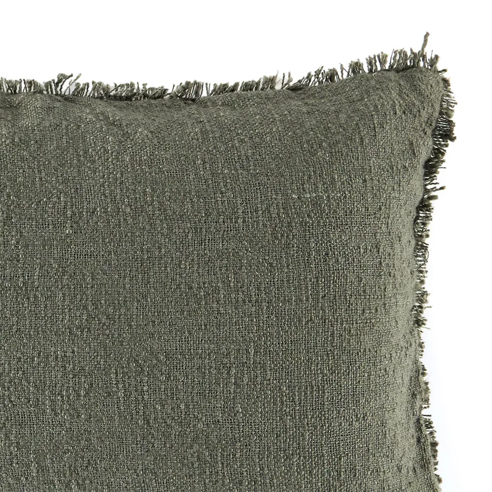 Thara Lumbar Pillow with Fringe - Olive Green