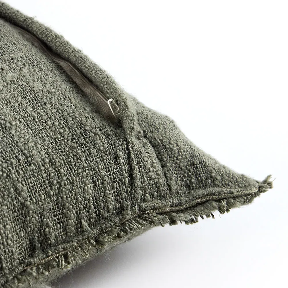 Thara Lumbar Pillow with Fringe - Olive Green