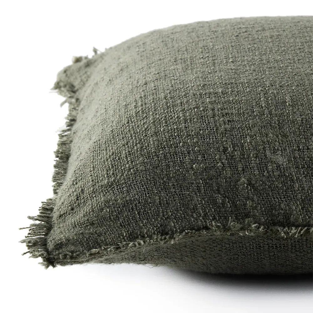 Thara Lumbar Pillow with Fringe - Olive Green