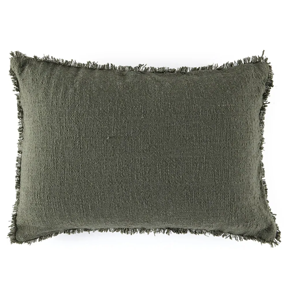 Thara Lumbar Pillow with Fringe - Olive Green image