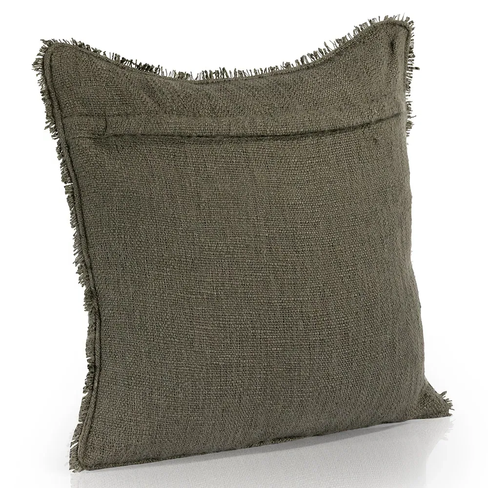 Thara Square Throw Pillow with Fringe - Olive Green