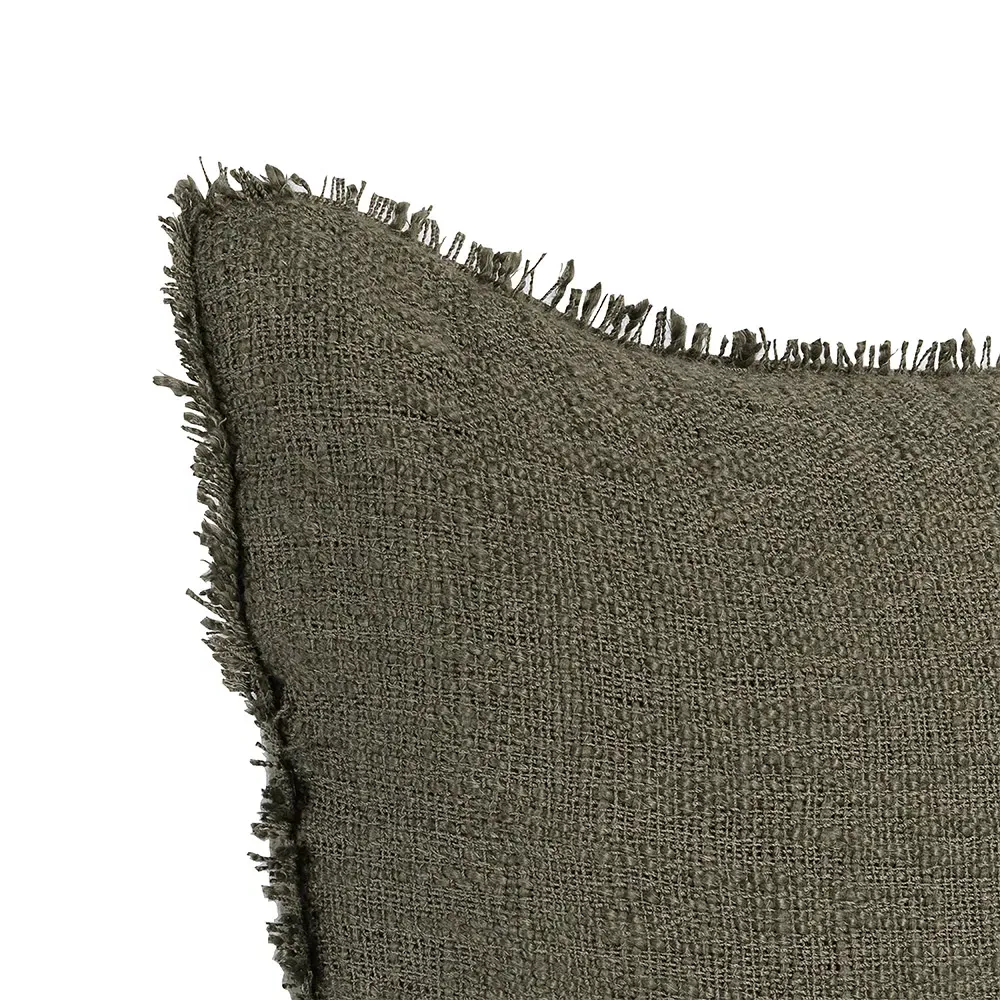 Thara Square Throw Pillow with Fringe - Olive Green