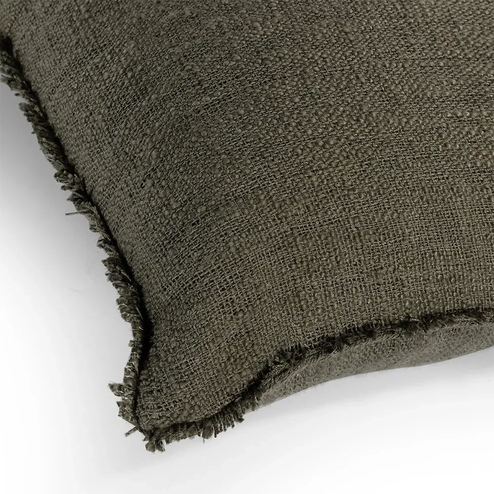 Thara Square Throw Pillow with Fringe - Olive Green