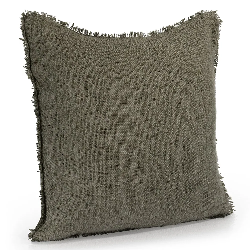 Thara Square Throw Pillow with Fringe - Olive Green