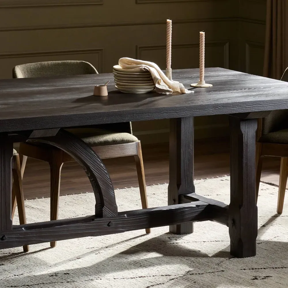 The Arch Rectangular Dining Table - Brown, Pine Wood