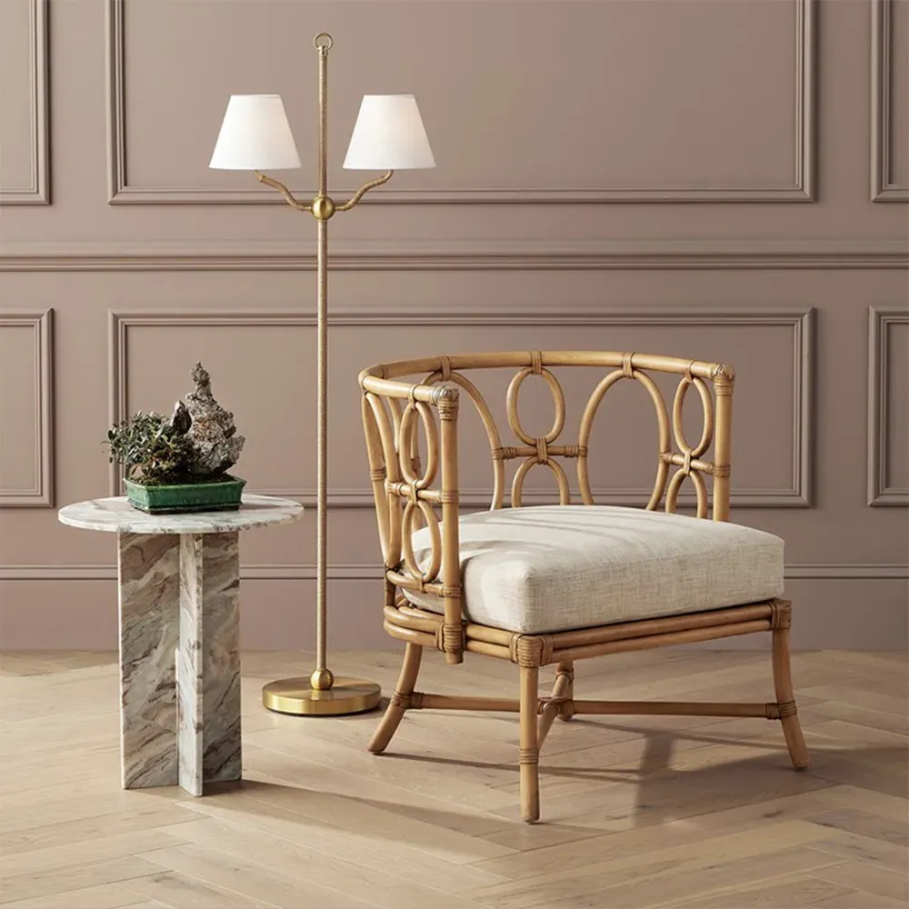 Theo Barrel Chair - Beige, Natural Rattan