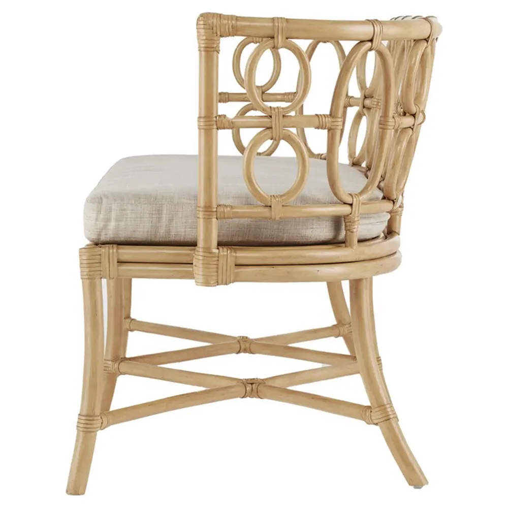 Theo Upholstered Rattan Bench - Beige, Natural