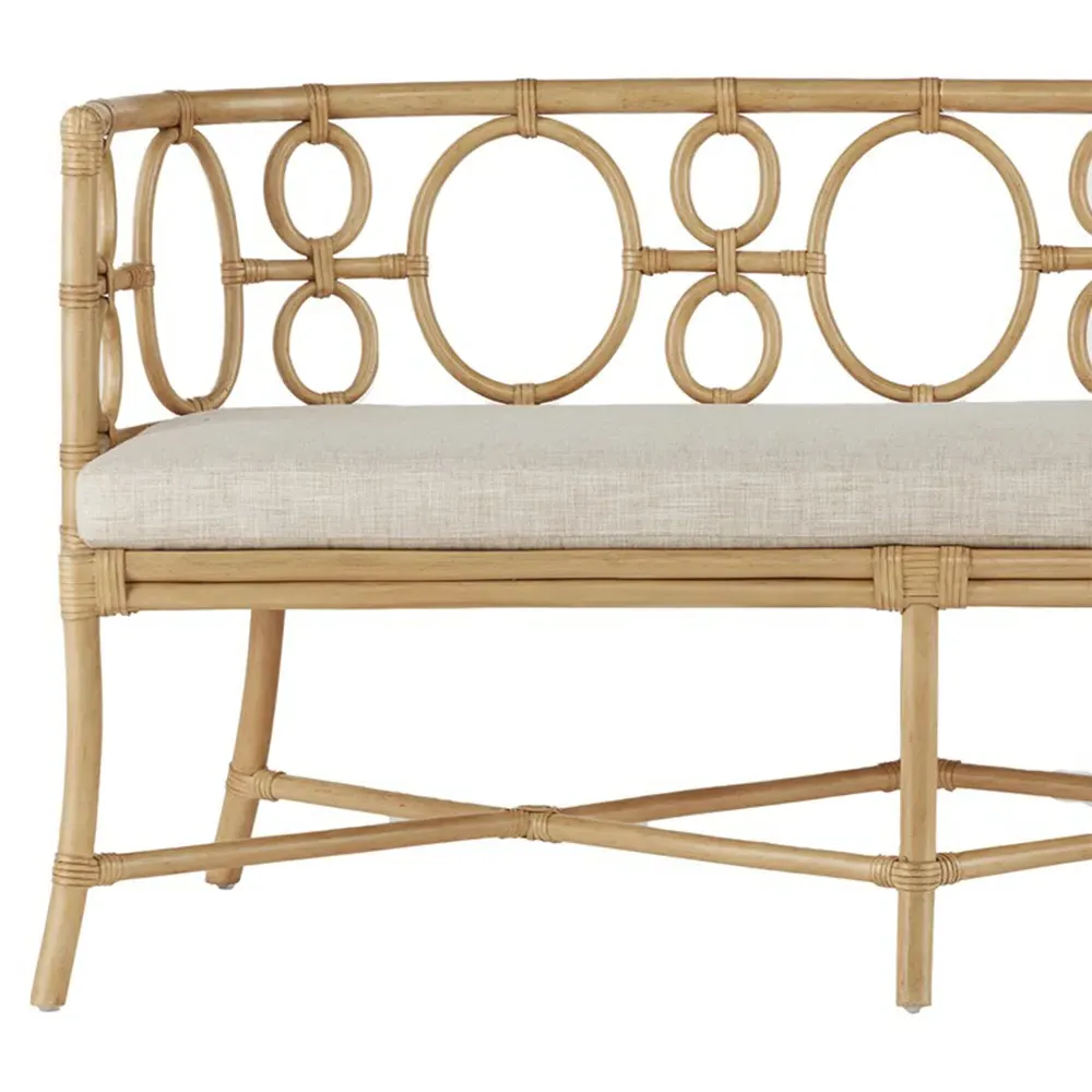 Theo Upholstered Rattan Bench - Beige, Natural