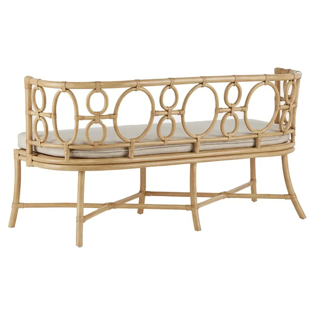 Theo Upholstered Rattan Bench - Beige, Natural