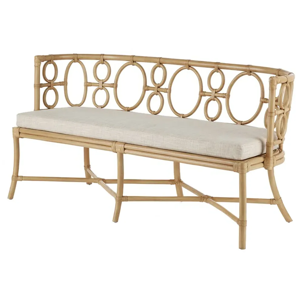 Theo Upholstered Rattan Bench - Beige, Natural