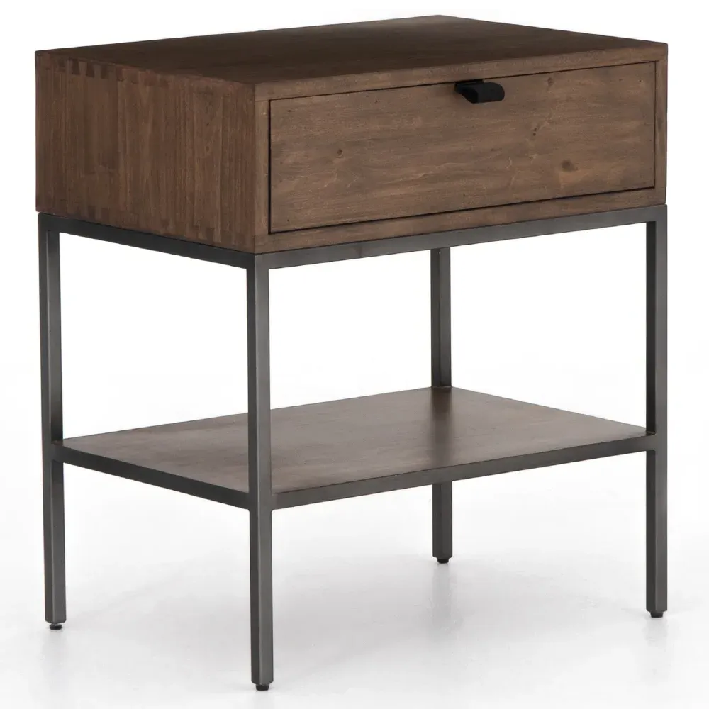 Theodore 1 Drawer Nightstand - Brown, Poplar Wood