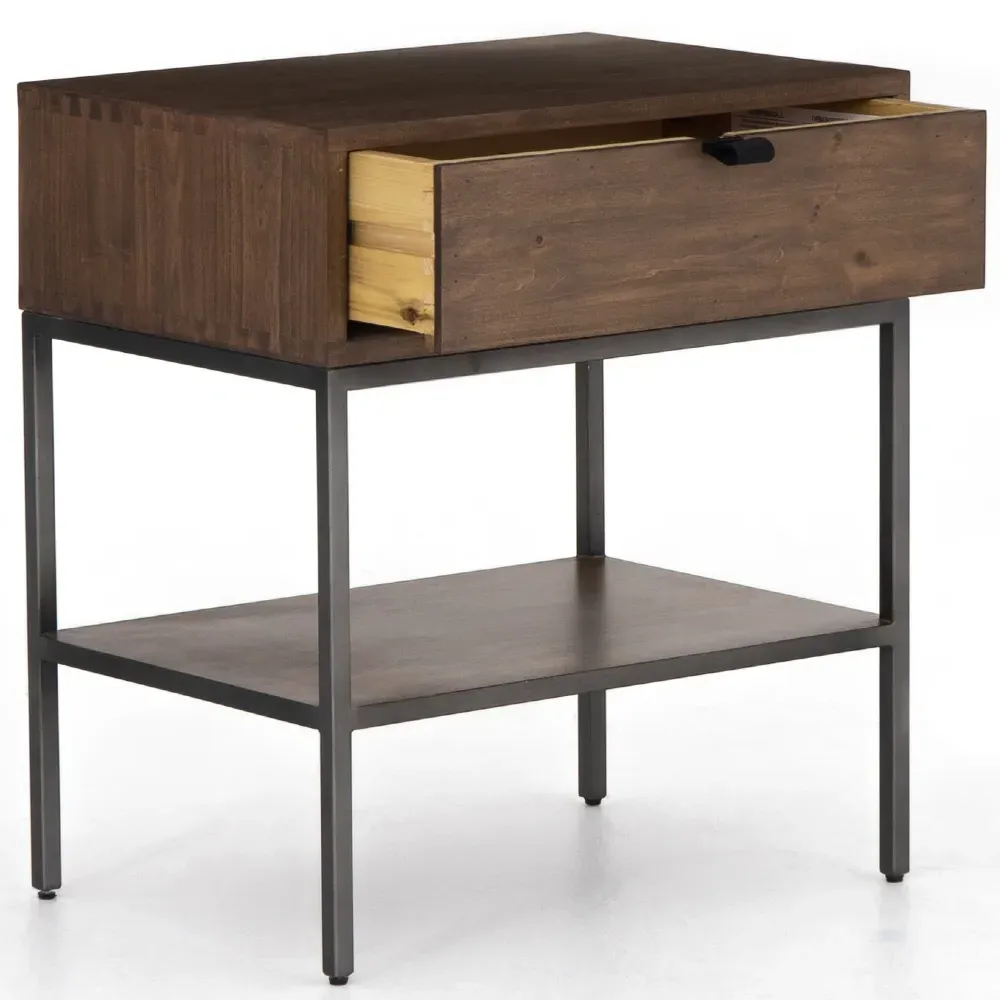 Theodore 1 Drawer Nightstand - Brown, Poplar Wood