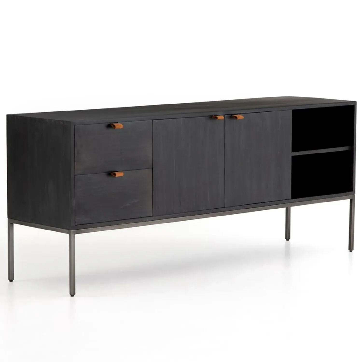 Theodore 2 Drawer 2 Door Media Cabinet - Black, Poplar Wood image