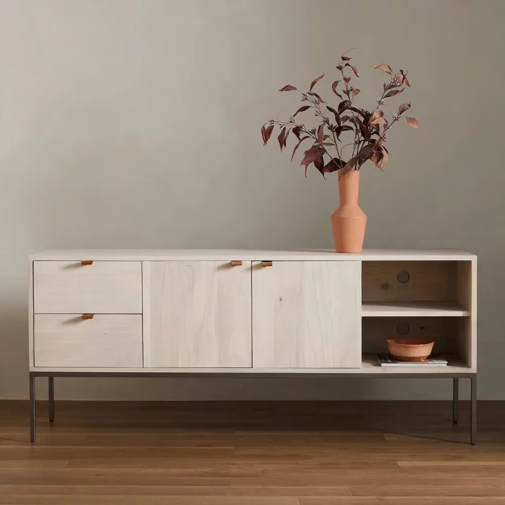 Theodore 2 Drawer 2 Door Media Cabinet - White, Poplar Wood